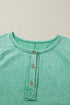 Half Button Raw Seam Raglan Sleeve Mineral Wash Tee