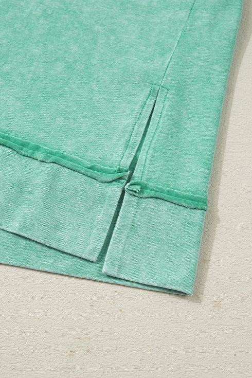 Half Button Raw Seam Raglan Sleeve Mineral Wash Tee