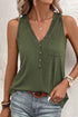 Half Button V Neck Patched Pocket Tank Top