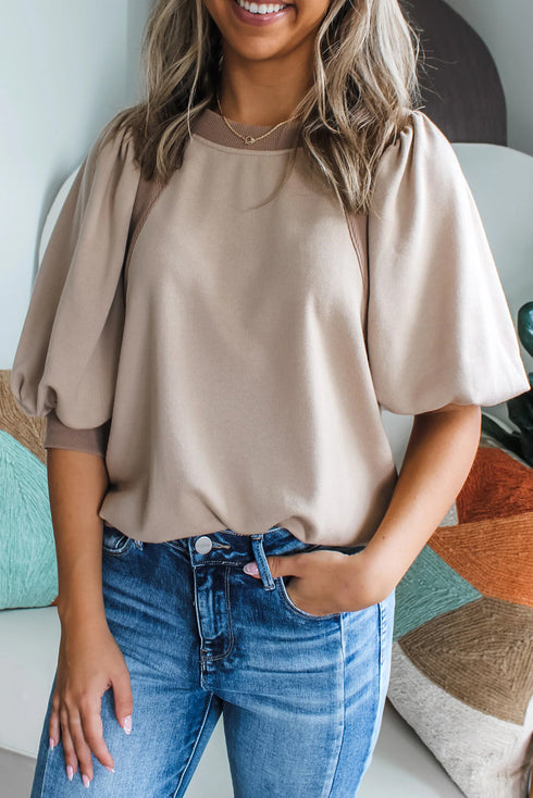 Half Lantern Sleeve Collared V Neck Pullover Shirt
