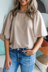 Half Lantern Sleeve Collared V Neck Pullover Shirt