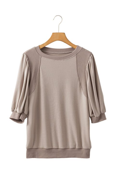 Half Lantern Sleeve Collared V Neck Pullover Shirt