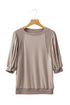 Half Lantern Sleeve Collared V Neck Pullover Shirt