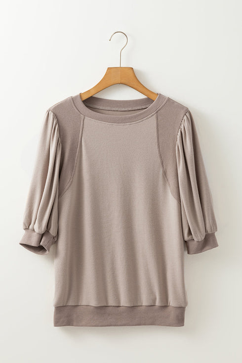 Half Lantern Sleeve Collared V Neck Pullover Shirt