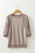 Half Lantern Sleeve Collared V Neck Pullover Shirt