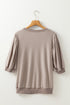 Half Lantern Sleeve Collared V Neck Pullover Shirt