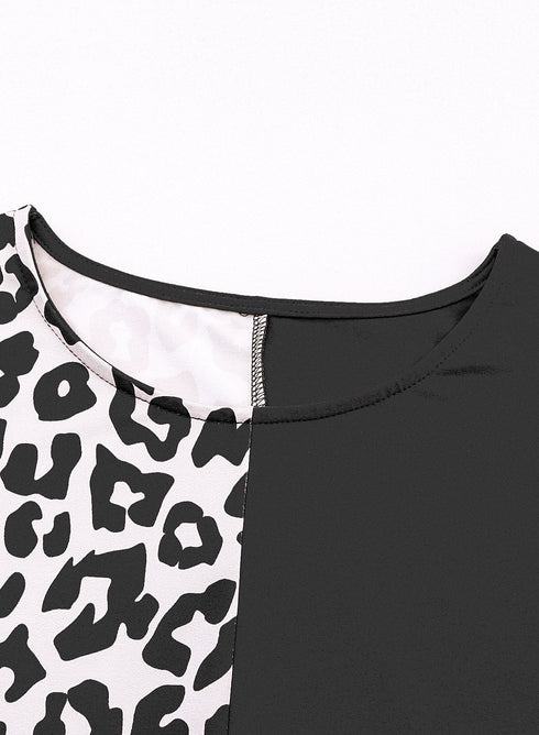 Half Leopard Patchwork Short Sleeves Top