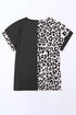 Half Leopard Patchwork Short Sleeves Top