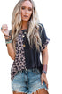 Half Leopard Patchwork Short Sleeves Top