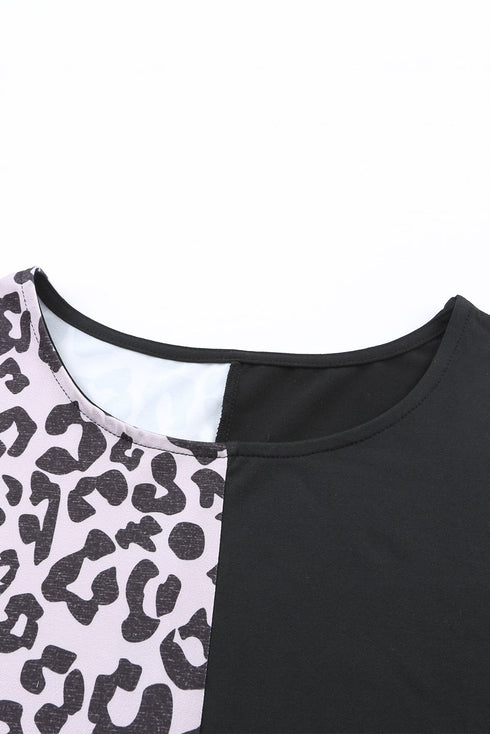 Half Leopard Patchwork Short Sleeves Top