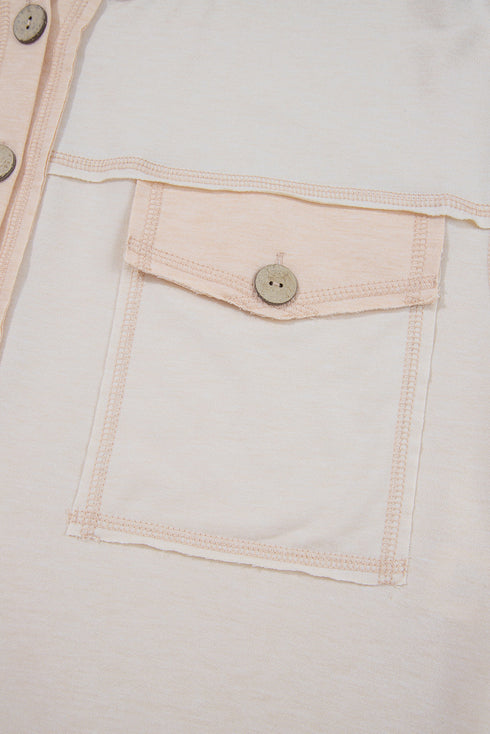 Half Placket Chest Pocket Short Sleeve Wide Leg Jumpsuit
