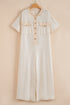 Half Placket Chest Pocket Short Sleeve Wide Leg Jumpsuit