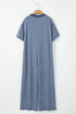 Half Placket Chest Pocket Short Sleeve Wide Leg Jumpsuit