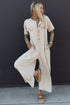 Half Placket Chest Pocket Short Sleeve Wide Leg Jumpsuit