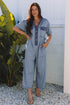 Half Placket Chest Pocket Short Sleeve Wide Leg Jumpsuit