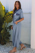 Half Placket Chest Pocket Short Sleeve Wide Leg Jumpsuit
