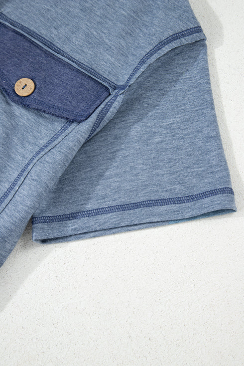 Half Placket Chest Pockets Short Sleeve Wide Leg Jumpsuit