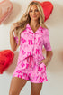 Half Sleeve Button Front Bow Print Pajama Set
