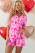 Half Sleeve Button Front Bow Print Pajama Set