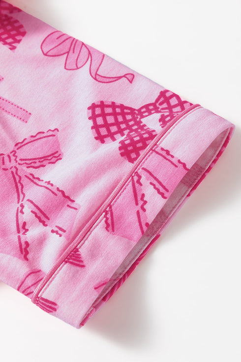Half Sleeve Button Front Bow Print Pajama Set