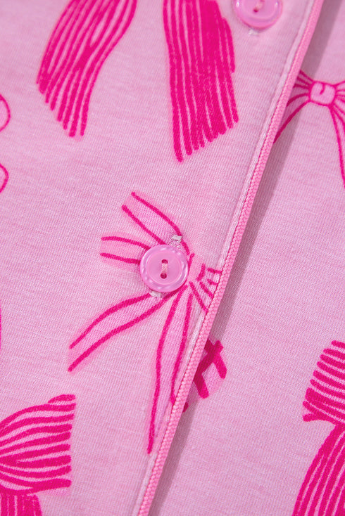 Half Sleeve Button Front Bow Print Pajama Set