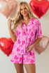 Half Sleeve Button Front Bow Print Pajama Set