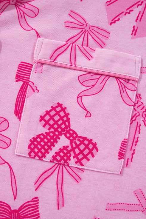 Half Sleeve Button Front Bow Print Pajama Set