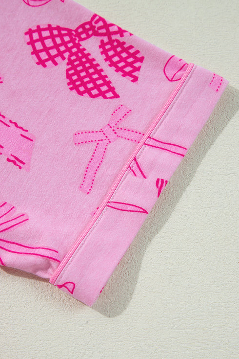 Half Sleeve Button Front Bow Print Pajama Set