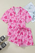 Half Sleeve Button Front Bow Print Pajama Set