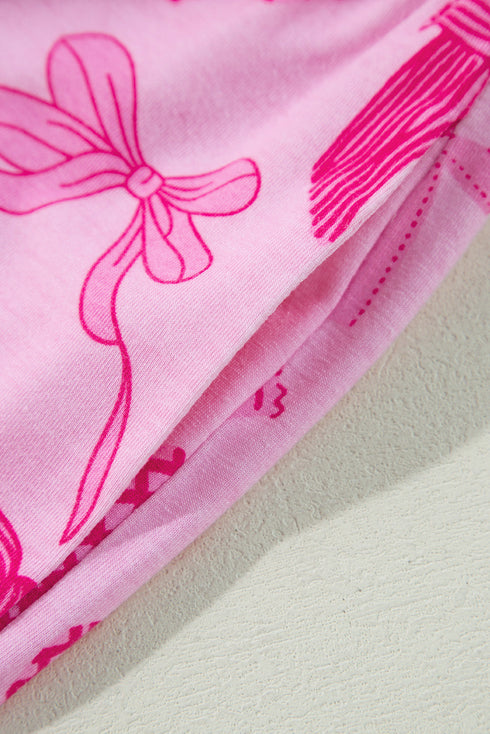 Half Sleeve Button Front Bow Print Pajama Set