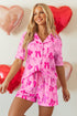 Half Sleeve Button Front Bow Print Pajama Set