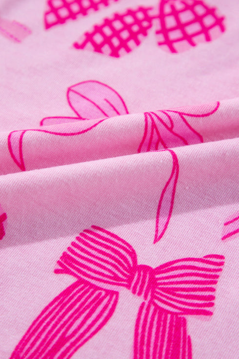 Half Sleeve Button Front Bow Print Pajama Set