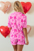 Half Sleeve Button Front Bow Print Pajama Set