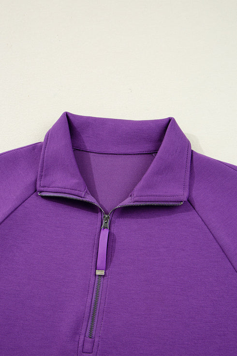 Half Zip Collared Pullover Pocket Mini Skirt Two Piece Dresses