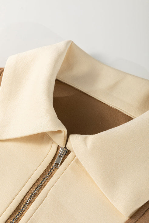 Half Zip Collared Ribbed Short Sleeve Knit Top