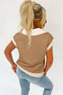 Half Zip Collared Ribbed Short Sleeve Knit Top