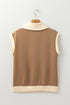 Half Zip Collared Ribbed Short Sleeve Knit Top