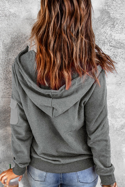 Half Zip Colorblock Pocket Patchwork Long Sleeve Hoodie