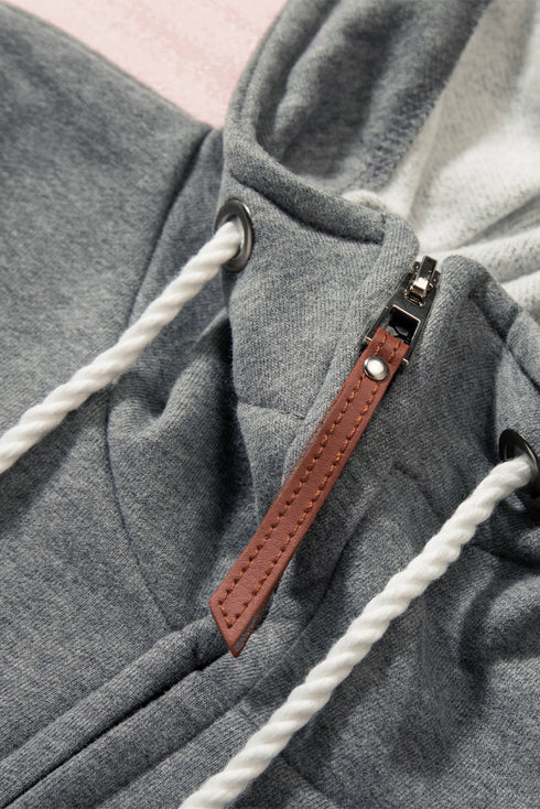 Half Zip Colorblock Pocket Patchwork Long Sleeve Hoodie