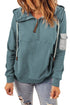 Half Zip Colorblock Pocket Patchwork Long Sleeve Hoodie