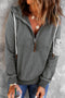 Half Zip Colorblock Pocket Patchwork Long Sleeve Hoodie