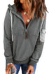 Half Zip Colorblock Pocket Patchwork Long Sleeve Hoodie