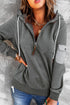 Half Zip Colorblock Pocket Patchwork Long Sleeve Hoodie