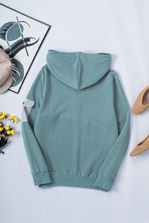 Half Zip Colorblock Pocket Patchwork Long Sleeve Hoodie
