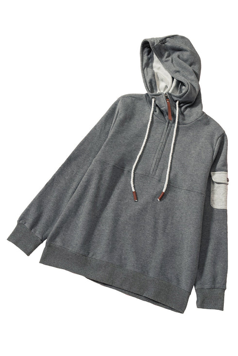 Half Zip Colorblock Pocket Patchwork Long Sleeve Hoodie