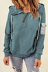 Half Zip Colorblock Pocket Patchwork Long Sleeve Hoodie