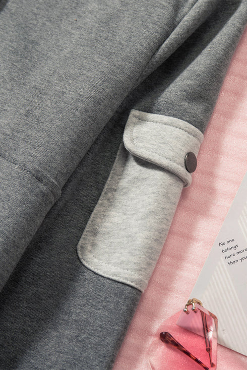 Half Zip Colorblock Pocket Patchwork Long Sleeve Hoodie