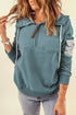 Half Zip Colorblock Pocket Patchwork Long Sleeve Hoodie