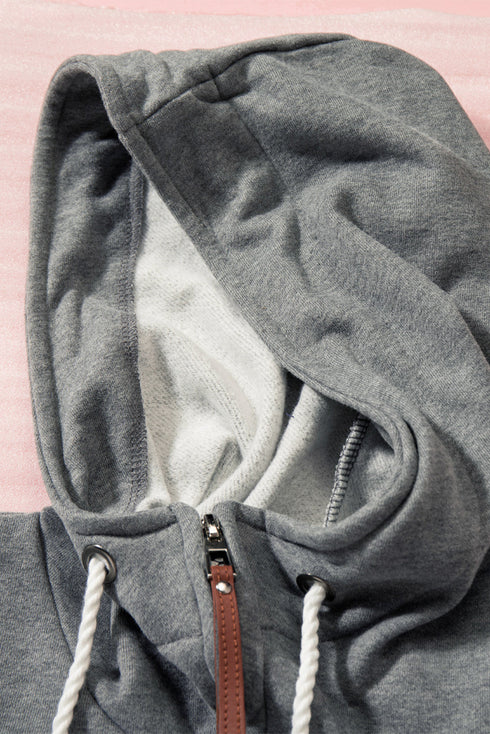 Half Zip Colorblock Pocket Patchwork Long Sleeve Hoodie