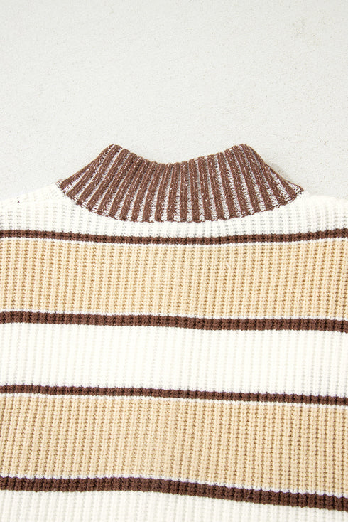 Half Zip Contrast Panel Stripe Drop Shoulder Sweater